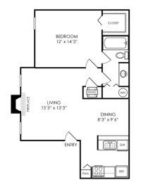 the floor plan for a two bedroom apartment at The Evaline